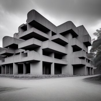 building with multiple balconies on the side of it and a parking lot in front of it