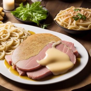 plate of food with ham