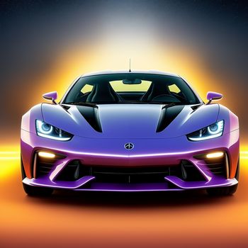 purple sports car with a bright light behind it on a dark background with a yellow spot in the middle