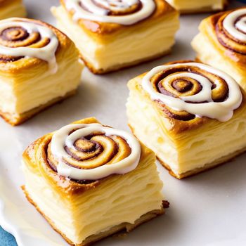 plate of pastry with a swirl on top of it and a blue napkin behind it on a table