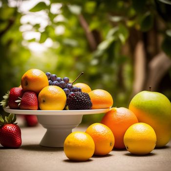 bowl of fruit sitting on a table next to a bowl of fruit and a bowl of berries and oranges