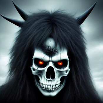 skull with horns and red eyes is shown in this image of a demon with horns and red eyes