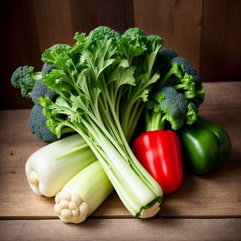 group of vegetables sitting on top of a wooden table next to each other on a table top with a wooden surface