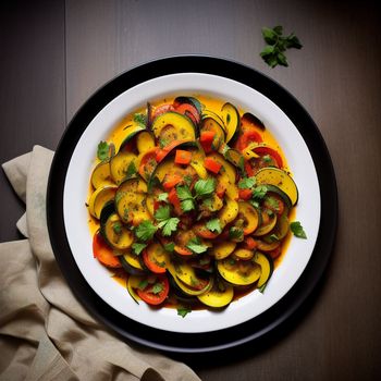 plate of food with vegetables and herbs on it