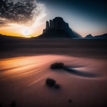 sunset with a mountain in the background and a small tree in the foreground with a small tree in the foreground