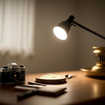 desk with a camera