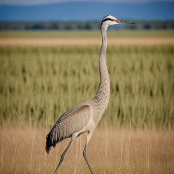 large bird walking across a dry grass field in the daytime time