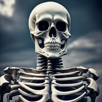 skeleton with a full skeleton body in a cloudy sky with clouds in the background photo by getty images