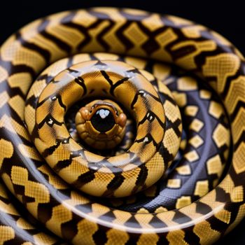 snake is curled up in a spiral pattern on a black background with a black center and white center