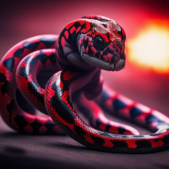 red and black snake with a red background and a bright light behind it