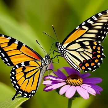 two butterflies are sitting on a flower together