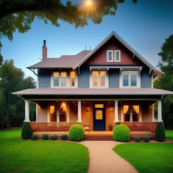 house with a blue front door and a porch with a light on it and a walkway leading to the front door