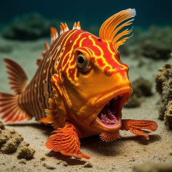 fish with its mouth open and its mouth wide open on the sand with its mouth open and its mouth wide open