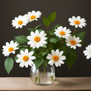 vase filled with white flowers on top of a table next to a wall and a black wall behind it