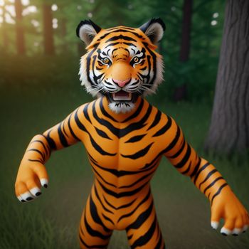 tiger is standing in the grass with its mouth open and eyes wide open