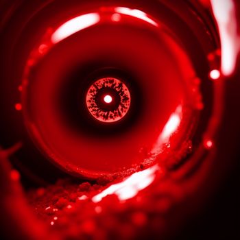 red light is shining in a dark room with a circular object in the center of it's image