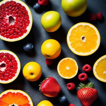 variety of fruits are arranged on a table top