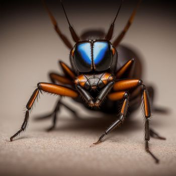 close up of a bug with a blue spot on its face and legs