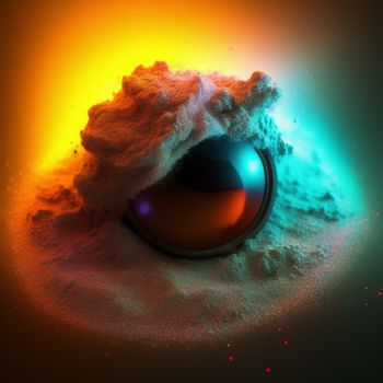 close up of a colorful object in the sky with a black hole in the center of it and a bright light behind it