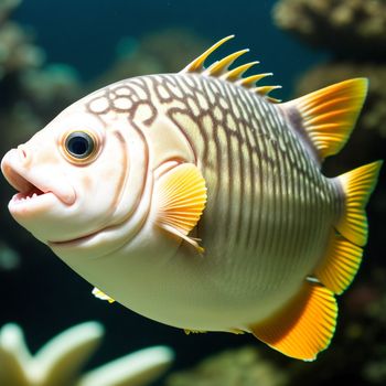 fish with a yellow fin on its head and a black and white stripe on its body and a yellow fin on its head