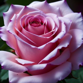 pink rose with green leaves in the background and a dark background with a white rose in the center