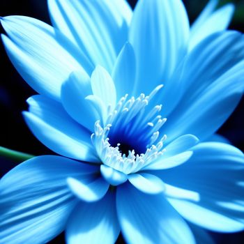 blue flower with a green stem in the middle of it's center and a blue center flower