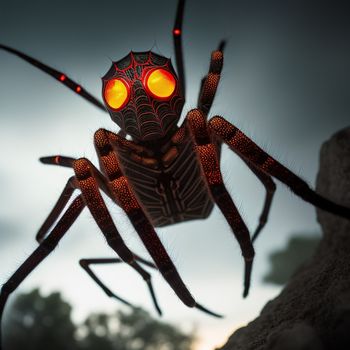 close up of a spider with glowing eyes and a creepy look on its face