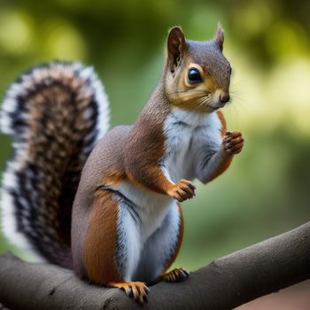 squirrel is sitting on a branch and eating something in its paws