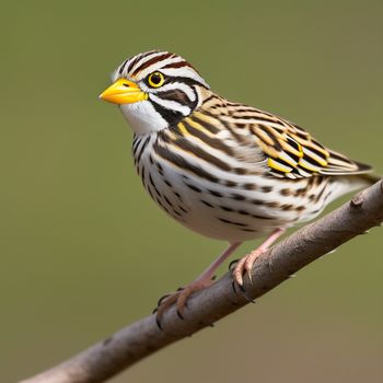 bird perched on a branch with a green background and a yellow beak and yellow eyes