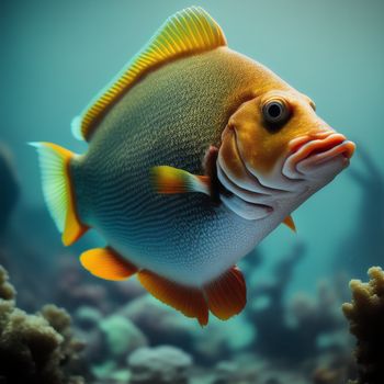 fish that is swimming in the water near some rocks and corals