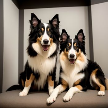 two dogs sitting on a couch with their mouths open and their eyes open