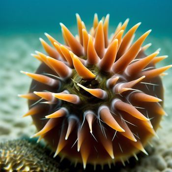 sea urchin is sitting on the sand under the water's surface