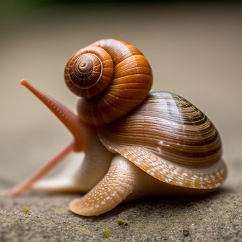 snail is sitting on top of another snail's shell on the ground
