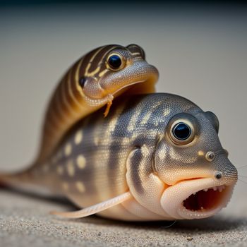 close up of a fish with its mouth open and teeth wide open and a fish with its mouth open