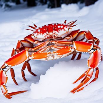 crab is standing in the snow on a sunny day