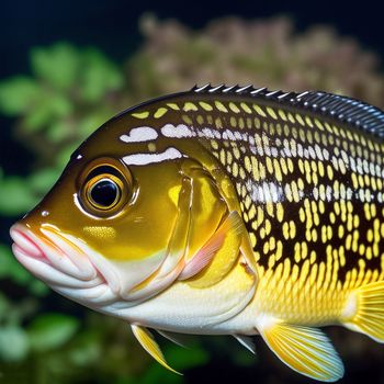 fish with a yellow and black stripe on its face and mouth