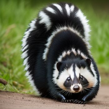 small animal walking on a dirt road near grass and dirt ground with a small animal in the middle of the road