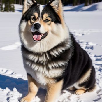 dog that is sitting in the snow with its tongue out and tongue out and it's tongue out