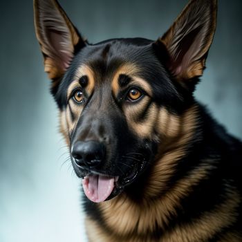 dog with a long tongue and a black background is looking at the camera with a smile on his face