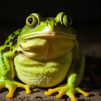 frog with big eyes sitting on a rock looking at the camera with a smile on its face and eyes wide open