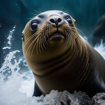 seal is swimming in the water with its eyes open and it's head above the water's surface