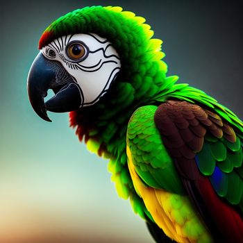 colorful parrot with a white face and green feathers on its head and neck