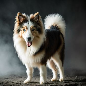 dog standing on a dirt ground with its tongue out and tongue out