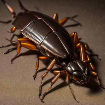 close up of a cockroach on a table with other bugs around it and a person taking a picture