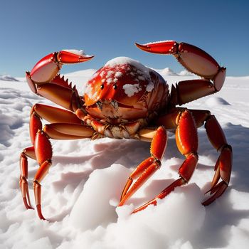 crab with a lot of snow on its back legs and legs