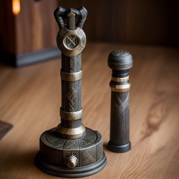 couple of wooden poles sitting on top of a wooden table next to each other on a wooden table