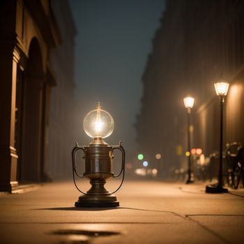 lamp on a street at night with a street light in the background and a street lamp in the foreground