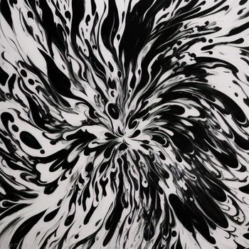 black and white painting with black and white swirls on it's surface and a black and white background