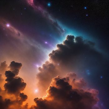 colorful sky with stars and clouds in the sky and a bright orange and blue cloud in the sky