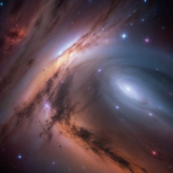 very large spiral galaxy with stars in the background and a blue and red swirl in the center of the image